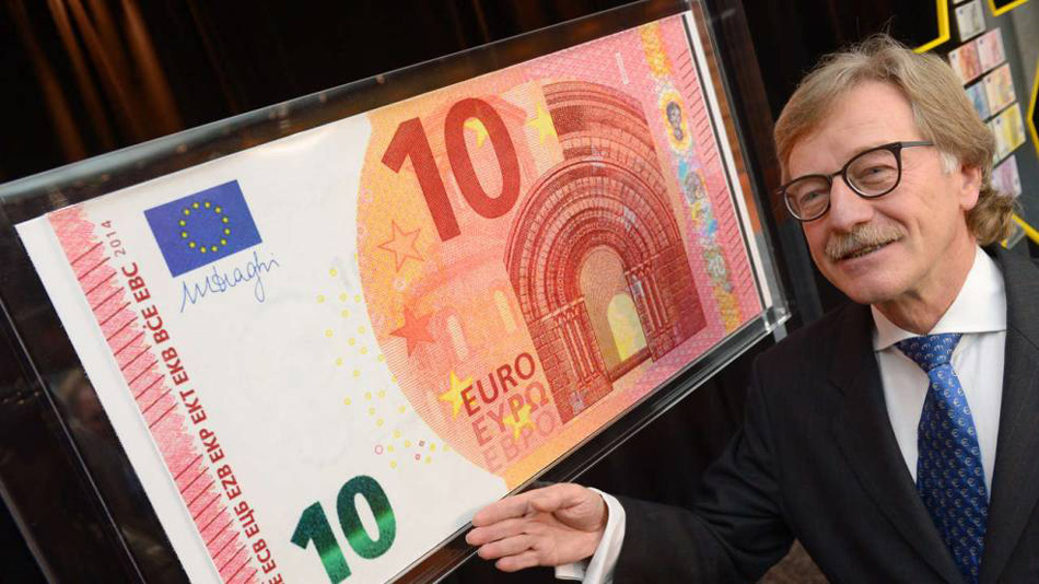 图为新版10欧元面值纸币样本