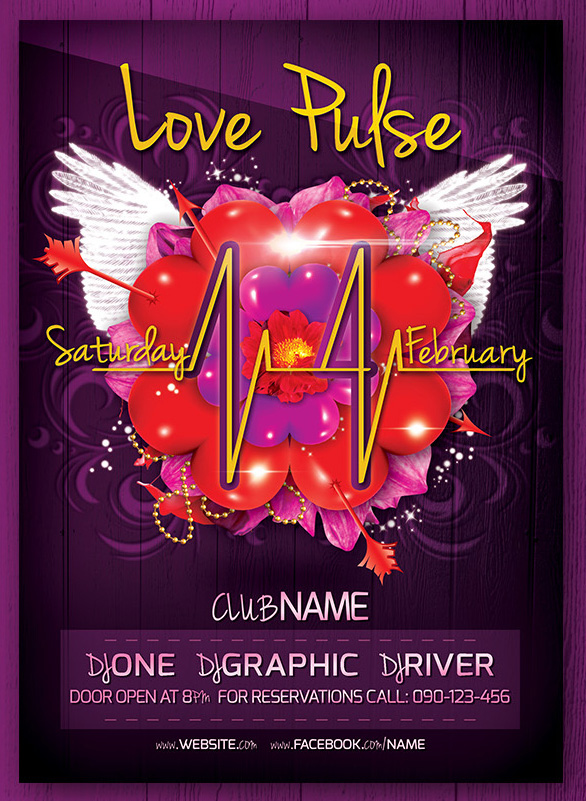 漂亮的Love Pulse Party Flyer传单设计