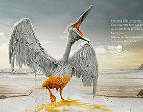 世界海洋日公益平面广告：吸烟杀死海洋